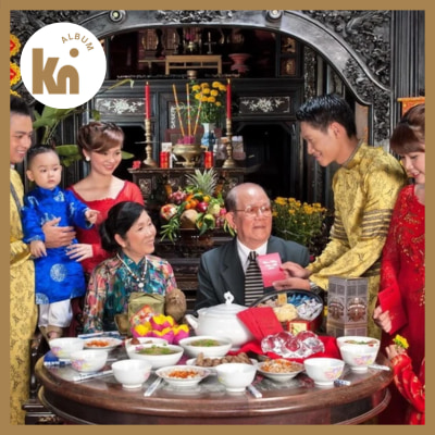 Ảnh con cháu chúc tết ông bà