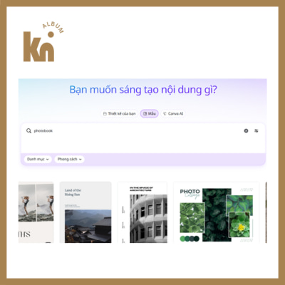 Tìm mẫu photobook trên Canva